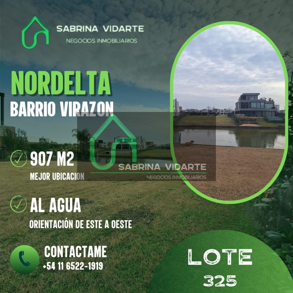 Unico Lote De 907m2 Al Agua En Virazon, Nordelta.